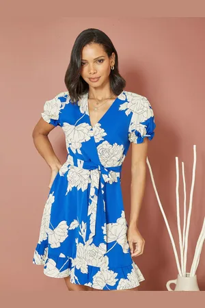 Yumi Mela London Blossom Print Skater Mini Wrap Dress