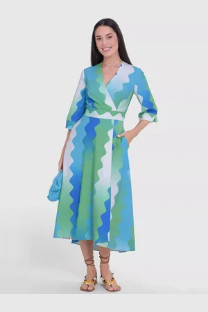 Closet Scallop Print Wrap Midi Dress