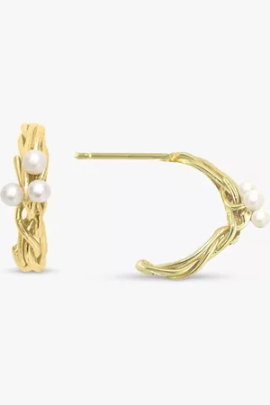 London Road Burlington Willow 9ct Pearl Willow Hoop Earrings