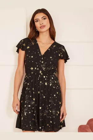 Yumi Foil Star Print Wrap Skater Dress