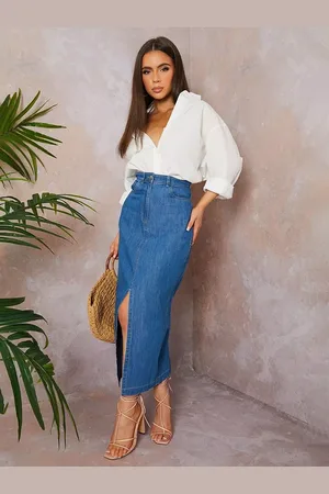 Chi Chi London Split Hem Denim Maxi Skirt