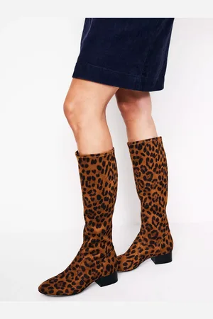 Boden Flat Stretch Leopard Print Knee High Boots