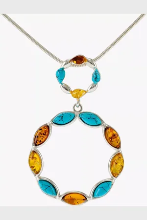 Be-Jewelled Turquoise and Amber Circle Pendant Necklace