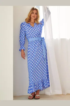 ASPIGA Maeve Geometric Print Contrast Belt Maxi Dress