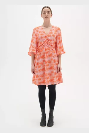 INWEAR Davila Abstract Print Gathered V-Neck Dress
