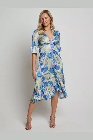 Chi Chi London Floral Print Tie Front Midi Dress