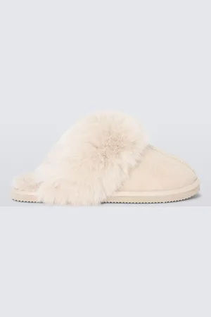 John Lewis Microsuede Fluffy Faux Fur Mule Slippers