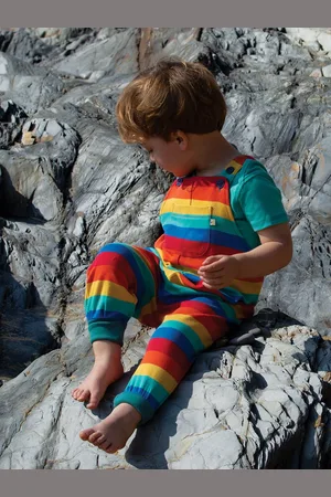 Frugi Baby Parsnip Rainbow Stripe Organic Cotton Dungarees