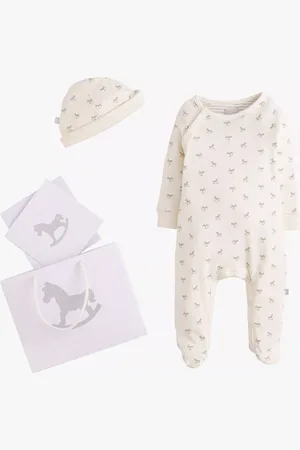 The Little Tailor Baby Cotton Rocking Horse Sleepsuit & Hat Set