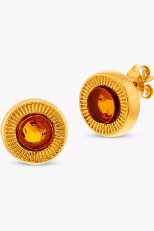 Be-Jewelled Baltic Cognac Amber Textured Stud Earrings