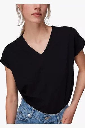 Whistles Willa Organic Cotton V-Neck Cap Sleeve T-Shirt