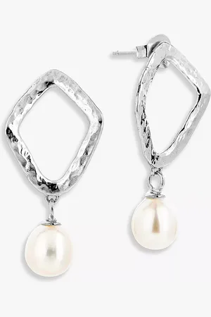 Claudia Bradby Hammered Rhombus Freshwater Pearl Drop Earrings