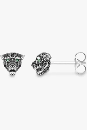 Thomas Sabo Unisex Black Cat Zirconia Pave Stud Earrings
