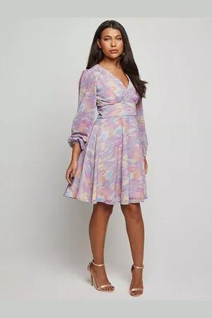 Chi Chi London Watercolour Print Long Sleeve Mini Dress