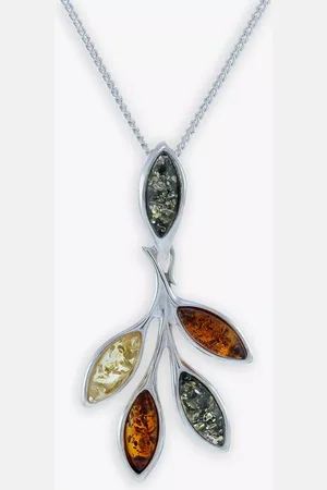 Be-Jewelled Baltic Amber Leaf Drop Pendant Necklace