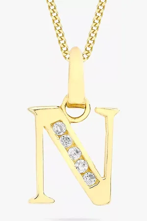 IBB 9ct Gold Cubic Zirconia Initial Pendant Necklace