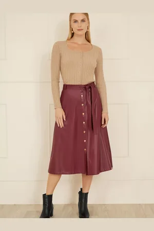 Yumi Button Up Faux Leather Skirt