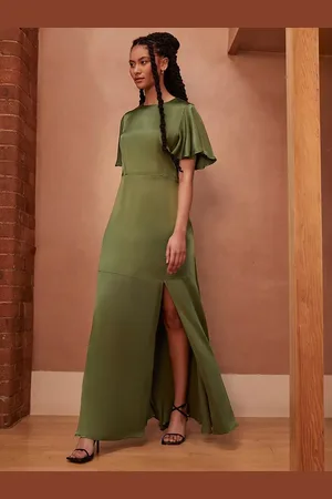 Rewritten Sienna Flutter Sleeve Satin Maxi Dress