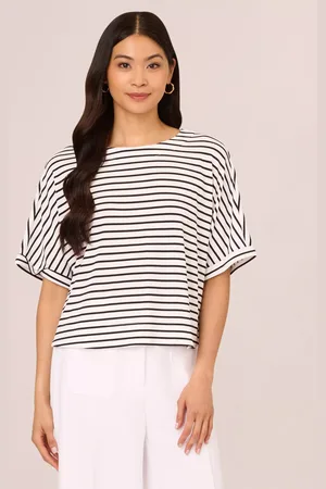 Adrianna Papell Stripe Button Back Top