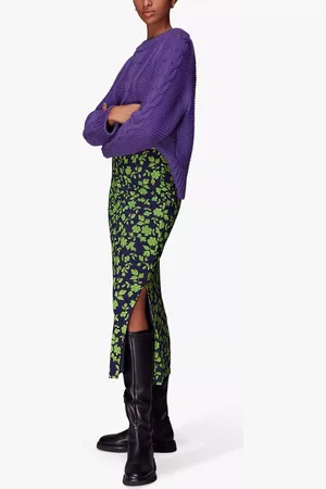 Whistles Linear Floral Bias Mesh Skirt