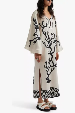 By Malina Manon Reef Print Satin Kaftan Dress