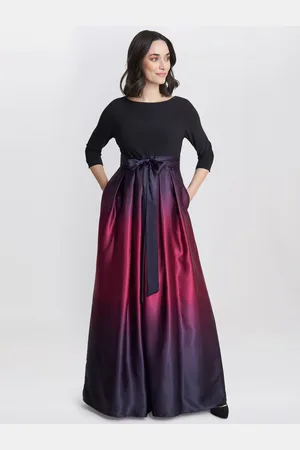 Gina Bacconi Ingrid V Neck Back Ombre Satin Maxi Dress, Black/Silver