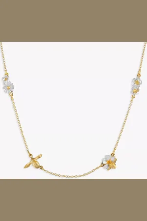 Alex Monroe Floral & Baby Bee Chain Necklace, Gold/Silver