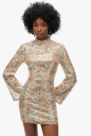 Superdry Printed Sequin Long Sleeve Mini Dress