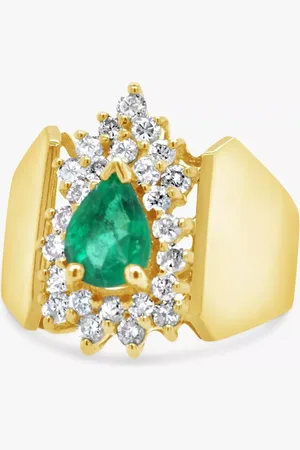 Milton & Humble Jewellery Pre-Loved 14ct Yellow Gold Emerald & Diamond Statement Cluster Ring