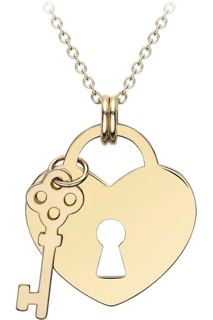 IBB 9ct Heart Shaped Padlock & Key Pendant Necklace