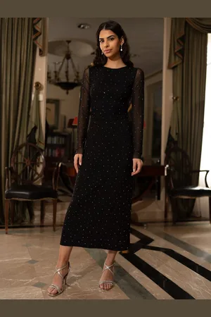 Yumi Stud Embellished Mesh Bodycon Midi Dress