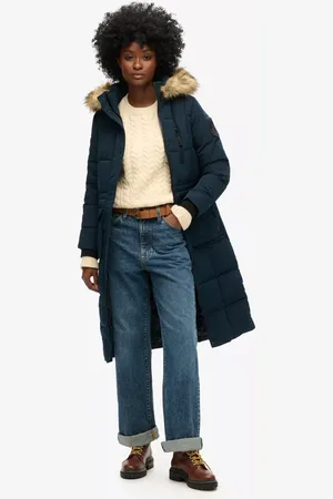 Superdry Longline Faux Fur Collar Quilted Jacket