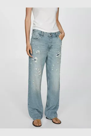 MANGO Beau Distressed Mid Rise Straight Leg Jeans