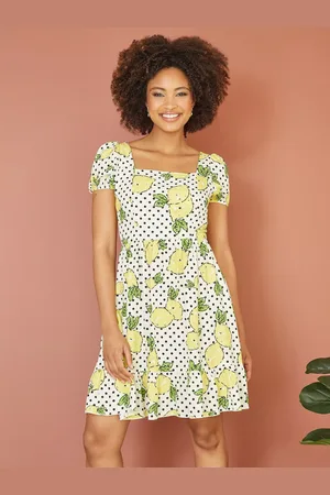 Yumi Mela London Lemon Print Mini Skater Dress
