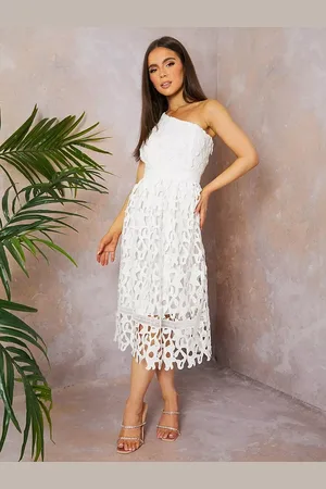Chi Chi London Cut Work Lace One Shoulder Midi Dress