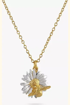 Alex Monroe Daisy & Baby Bee Pendant Necklace, Gold/Silver