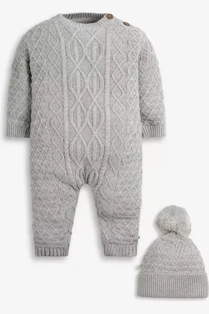 The Little Tailor Baby Cable Knit Romper & Hat Set