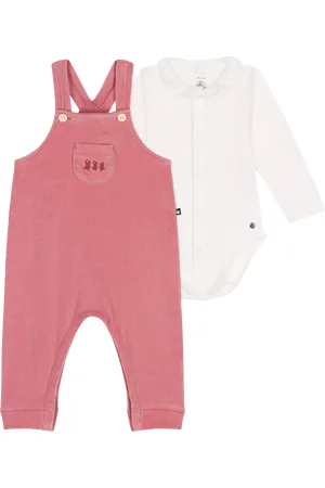 Petit Bateau Baby Velour Dungarees & Bodysuit Set