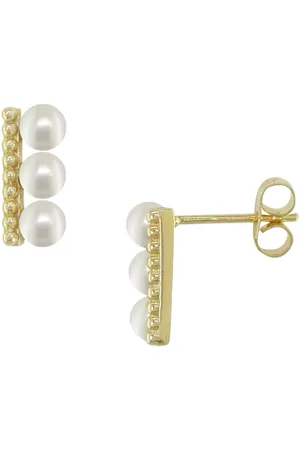 London Road 9ct Gold Pearl Bar Stud Earrings, Gold