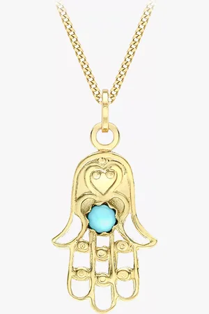IBB 9ct Gold Turquoise Hamsa Hand Pendant Necklace