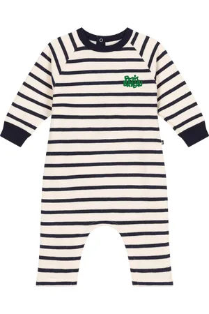 Petit Bateau Baby Brushed Cotton Fleece Striped Bodysuit