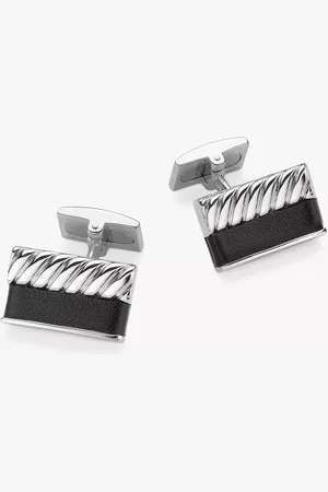 Hoxton Bold Leather Twist Rectangle Cufflinks, /Black