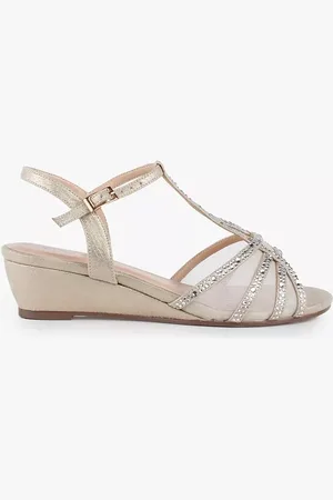 Paradox London Jilly Wide Fit Glitter Diamante Mesh Mid Heel Wedges