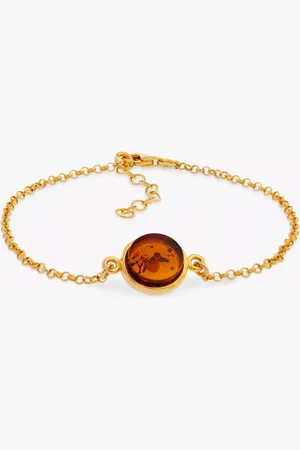 Be-Jewelled Baltic Cognac Amber Cabochon Chain Bracelet