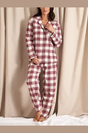 PRETTY YOU Brushed Plaid Check Pyjama Set