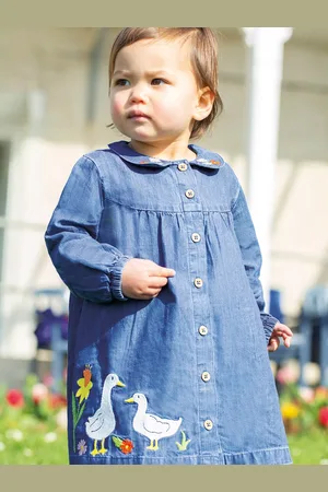 Frugi Baby Organic Cotton Emma Duck Applique Chambray Dress