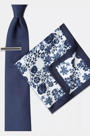 Moss Plain Tie With Bar & Pocket Floral Print Square Set