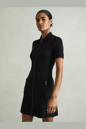 Reiss Nala Knitted Zip-Front Mini Shirt Dress