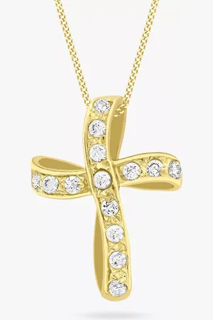 IBB 9ct Yellow Twisted Cubic Zirconia Cross Pendant
