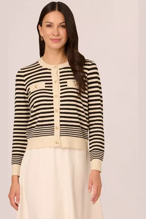 Adrianna Papell Pointelle Stripe Wool Blend Cardigan
